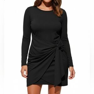 New Comfy Black Tie Front Dress 2X